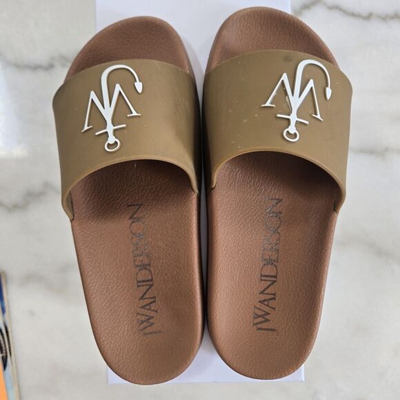 JW ANDERSON Brown PVC Logo Embossed Pool Slide Slides Sandals Size 39 - Picture 5 of 6